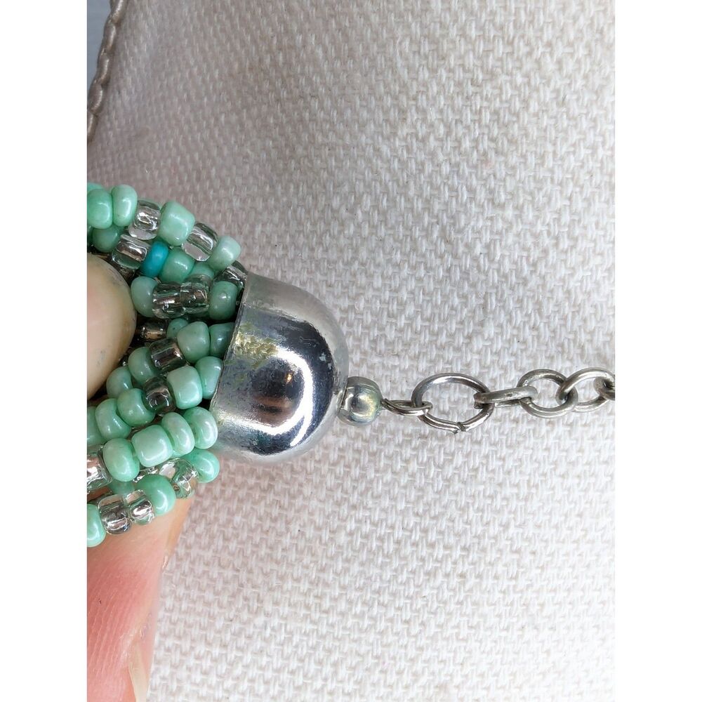 Turquoise String Bead Multi Strand Waterfall Necklace 16" Boho Indie Southwest - Picture 7 of 8